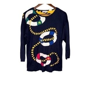 Talbots vintage navy blue nautical pullover cotton blend soft sweater medium